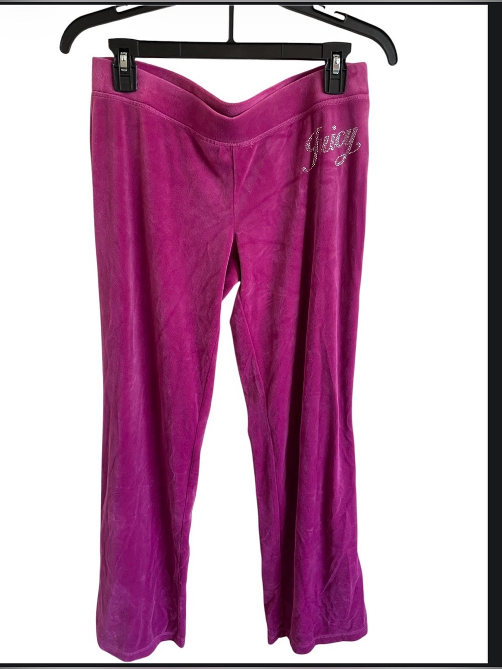 Juicy Couture Magenta Pink Velour Rhinestone Logo Track Pants Y2K